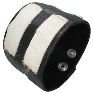 Kožený náramek - bílé kožešinkové pásy