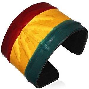 Kožený RASTA náramek - vystouplá marihuana, barvy Jamajky