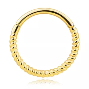 Kulatý piercing ze žlutého 14K zlata - kroucená ruka, kloubové zapínání, 10 mm