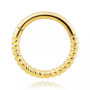 Kulatý piercing ze žlutého 14K zlata - kroucená ruka, kloubové zapínání, 8 mm