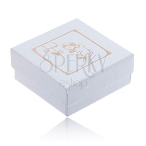 Lesklá bílá krabička na náušnice, zlatý motiv křtu