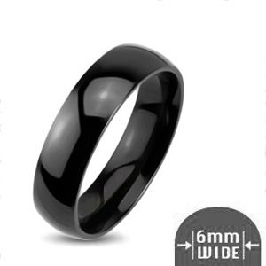 Lesklý kovový prsten - hladká zaoblená obroučka černé barvy - Velikost: 57