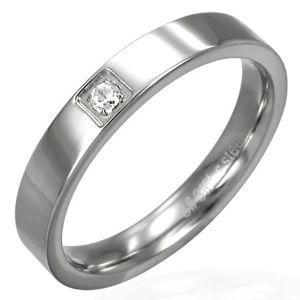 Lesklý ocelový prsten - čtvercový zirkon - Velikost: 57