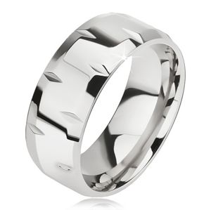 Lesklý ocelový prsten, drobné zářezy, zkosené okraje - Velikost: 60