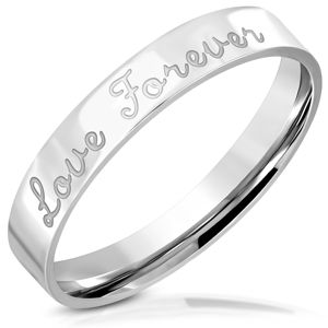 Lesklý ocelový prsten s gravírováním, nápis "Love Forever", 3,5 mm - Velikost: 54