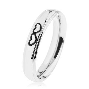 Lesklý ocelový prsten stříbrné barvy, obrysy dvou srdíček - Velikost: 54