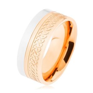 Lesklý prsten, ocel 316L, dvoubarevné provedení, keltský vzor - Velikost: 62