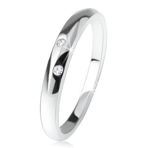 Lesklý prsten s vypouklým ramenem, dva čiré zirkonky, ze stříbra 925 - Velikost: 48