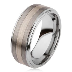 Lesklý prsten z karbidu wolframu s matným povrchem, dvoubarevný proužkovaný motiv - Velikost: 57