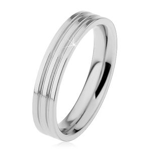 Lesklý prsten z oceli 316L stříbrné barvy, dva podélné zářezy, 4 mm - Velikost: 59