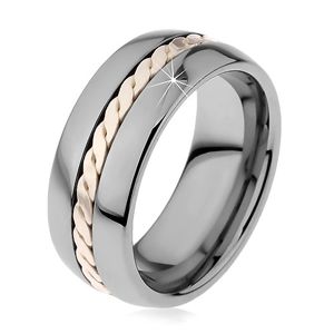 Lesklý prsten z wolframu s pleteným vzorem stříbrné barvy, 8 mm - Velikost: 49