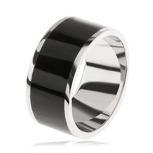 Lesklý prsten ze stříbra 925, černý dekorativní pás uprostřed - Velikost: 64