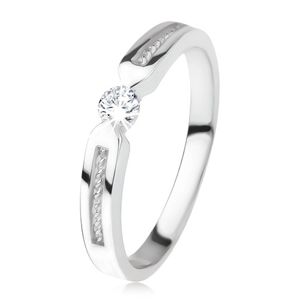 Lesklý prsten ze stříbra 925, čirý zirkon, dva pásy, spirála - Velikost: 60