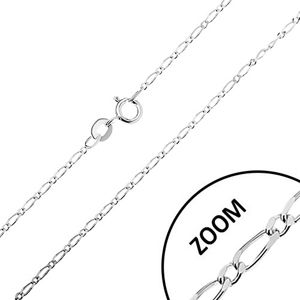 Lesklý stříbrný řetízek 925, dlouhé a krátké oválné články, šířka 1,3 mm, délka 460 mm