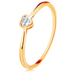 Lesklý zlatý prsten 585 - čiré zirkonové srdíčko s lesklým lemem - Velikost: 59