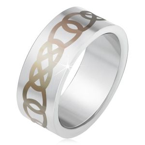 Matný ocelový prsten stříbrné barvy, šedý ornament z obrysů slz - Velikost: 69