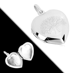 Medailon ze stříbra 925 - souměrné srdce s jemným gravírováním, strom života