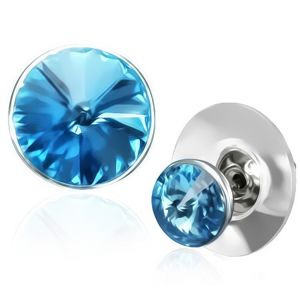 Měděné náušnice - modrý krystal Swarovski ve stříbrné objímce