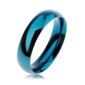 Modrý ocelový prsten, hladký zaoblený povrch, vysoký lesk, 5 mm - Velikost: 51
