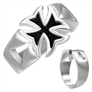 Mohutný ocelový prsten s patinovaným maltézským křížem - Velikost: 72