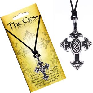 Náhrdelník na šňůrce, přívěsek - kříž s keltským uzlem