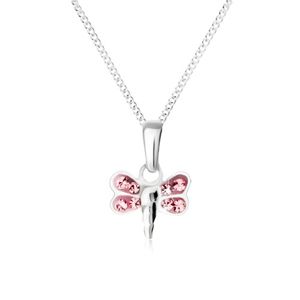 Náhrdelník s přívěskem ve tvaru vážky s růžovými zirkonovými křídly, stříbro 925