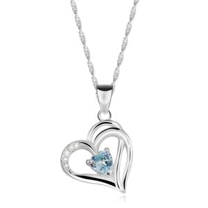 Náhrdelník ze stříbra 925 - asymetrické srdce s děleným ramenem, bílý srdcový zirkon