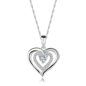 Náhrdelník ze stříbra 925 - trojité srdce, zirkon ve tvaru srdce, kulaté zirkonky