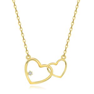 Náhrdelník ze žlutého 14karátového zlata - spojené obrysy dvou srdcí, kulatý diamant