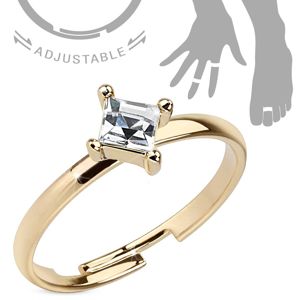 Nastavitelný prsten na ruku nebo nohu, zlatý, čtvercový čirý zirkon - Velikost: 52