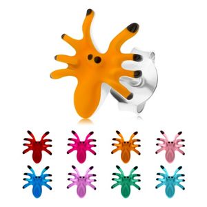 Náušnice ze stříbra 925, barevný pavouček s osmi nohama, puzetky - Barva: Oranžová