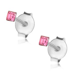 Náušnice ze stříbra 925, růžový krystalek Swarovski - čtvereček, 2 mm