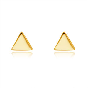 Náušnice ze žlutého 14K zlata - lesklé zahnuté rovnostranné trojúhelníky