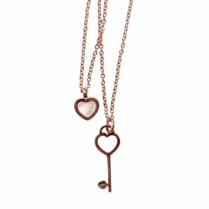 Náhrdelník dvojitý nerezová ocel Srdce s perletí a klíčkem 42 cm - barva stříbra, cca 42 cm