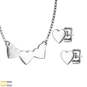 Ocelová 316L dvojdílná sada - náušnice a náhrdelník se vzorem srdce, lesklý povrch - Barva: Stříbrná