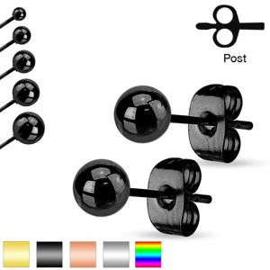 Ocelové náušnice, kuličky s lesklým hladkým povrchem, 6 mm - Barva: Černá
