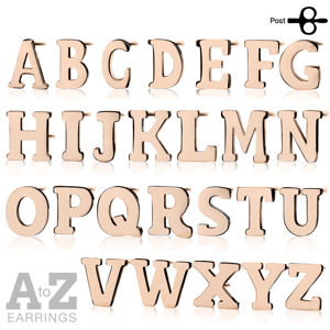 Ocelové náušnice v měděné barvě - písmeno abecedy "A", puzetky
