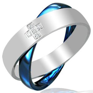 Ocelový dvojprsten, modro-stříbrný - Velikost: 48