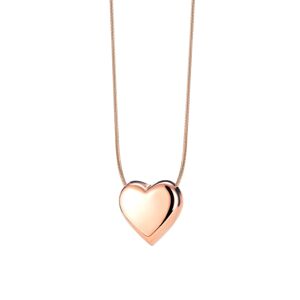 Ocelový náhrdelník v měděné barvě - lesklé vypouklé srdce, kulatý řetízek s hadím vzorem