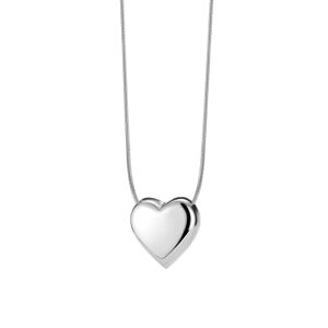 Ocelový náhrdelník ve stříbrné barvě - lesklé vypouklé srdce, kulatý řetízek s hadím vzorem