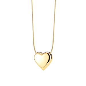 Ocelový náhrdelník ve zlaté barvě - lesklé vypouklé srdce, kulatý řetízek s hadím vzorem