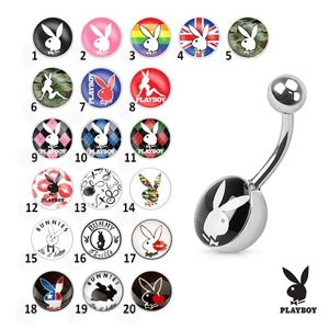 Ocelový piercing do bříška, barevné obrázky zajíčků Playboy - Symbol: PB14