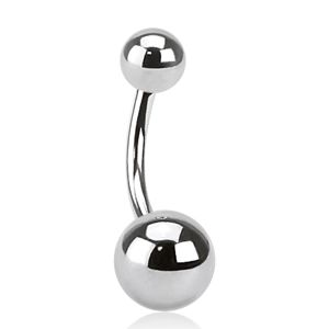 Ocelový piercing do pupíku stříbrné barvy - jednoduché kuličky, tloušťka 1,2 mm - Rozměr: 10 mm x 4x6 mm