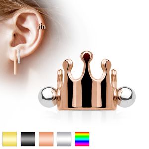 Ocelový piercing do ucha, královská korunka, činka s kuličkami, různé barvy - Barva piercing: Měděná