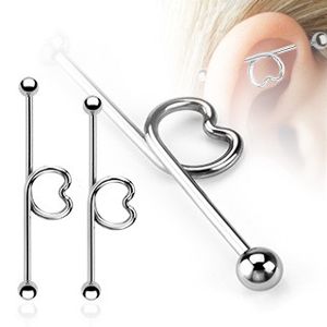 Ocelový piercing do ucha - tyčinka se srdcem a kuličkami - Délka piercingu: 37 mm