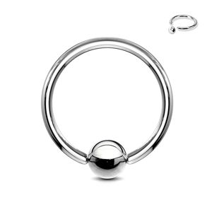 Ocelový piercing - kroužek a kulička stříbrné barvy, tloušťka 1 mm - Tloušťka x průměr x velikost kuličky: 1 mm x 12 mm x 4 mm