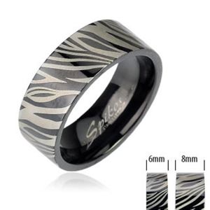 Ocelový prsten - černá zebra - Velikost: 62