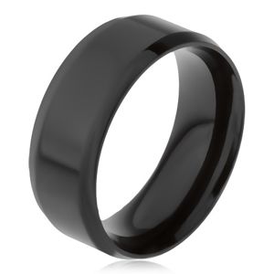 Ocelový prsten černé barvy, zkosené okraje - Velikost: 69