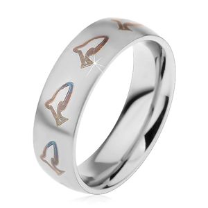 Ocelový prsten - černí delfíni - Velikost: 59