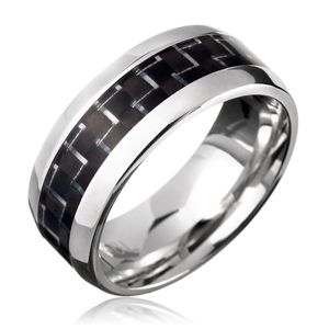 Ocelový prsten - černý karbonový pásek - Velikost: 60